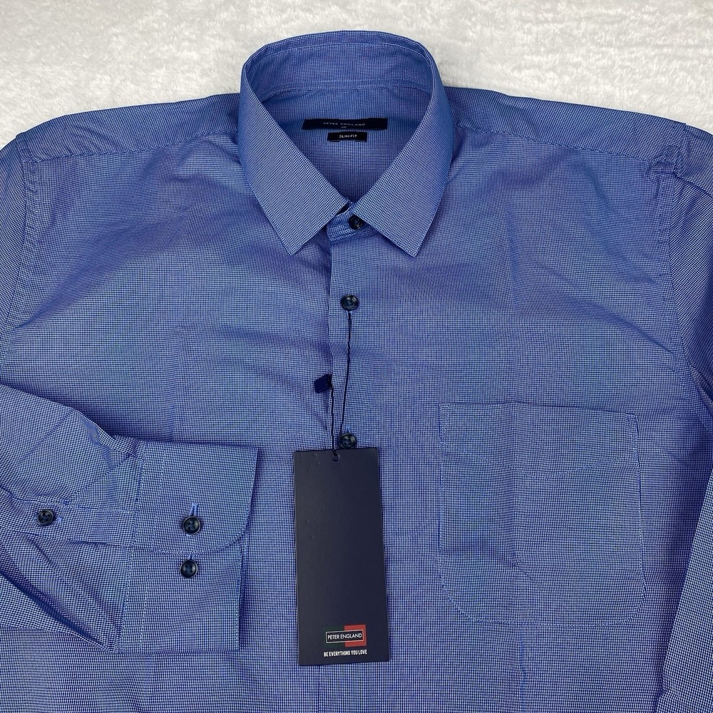 PETER ENGLAND Dress Shirt Mens 40 (Medium)‎ Blue Slim Fit New w/Tags!
